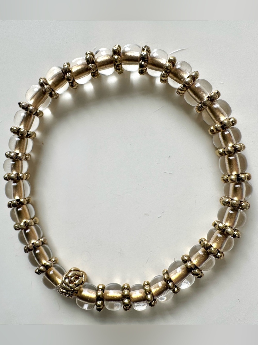 Gold & Clear Beaded Stretch Bracelet with Metallic Accents